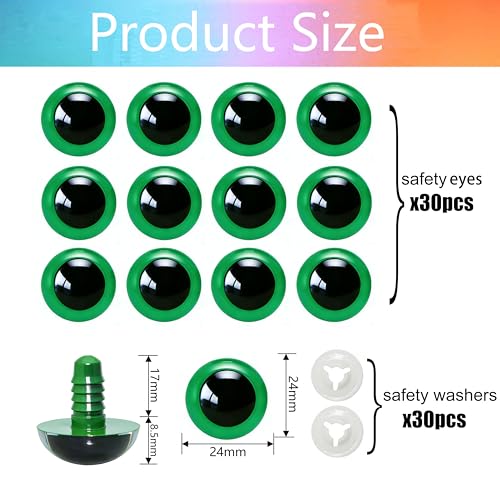 BESTCYC 60pcs 24mm Green Plastic Safety Eyes Craft Eyes with Washers for Amigurumi Dolls Plush Animals DIY Craft Lovers Doll Makers Crochet Craft Supplies - color: Green, size: 24mm