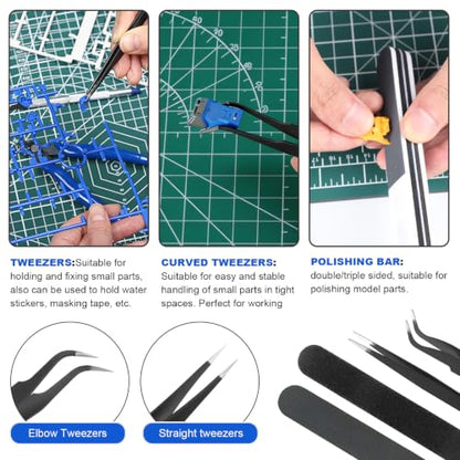 Fippy Model Kit Tools, Hobby Building Tools with A5 Cutting Mat - style: Set D