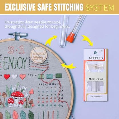 ETSPIL Embroidery Kit for Beginners, 4K Step-by-Step Video, Adults, Gift - color: simple B