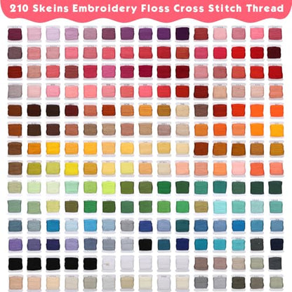 PAXCOO 276 Pack Embroidery Floss Thread Kit Including 210 Colors Cross Stitch Sewing Thread with 66 Pcs Embroidery Accessories and 4-Tier Transparent Embroidery Thread Storage Organizer Box
