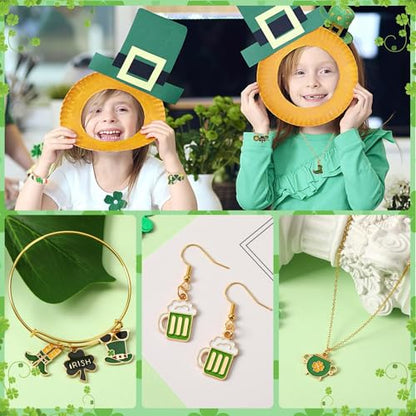 SANNIX 110Pcs 55 Pairs St. Patrick's Day Charms St. Patrick's Shamrock Charms Gold Enamel Pendant for Jewelry Making Bracelets Necklaces Earrings Craft - style: St. Patrick's Day