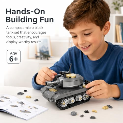 Micro Building Blocks Armored Phantom Tank Model Kit (4 Styles), Mini Cute Tank Set with Rotating Turret & Simulated Tracks,Develop Hands-on Skills (Wilderness F4 Tank (Gray)) - color: Wilderness F4 Tank (Gray)