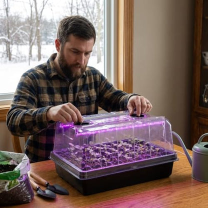 3-Pack Seed Starter Trays with Grow Lights, 5" Tall Humidity Dome & 54-Cell - size: 3p Trays+Domes+54 Cells+Lights
