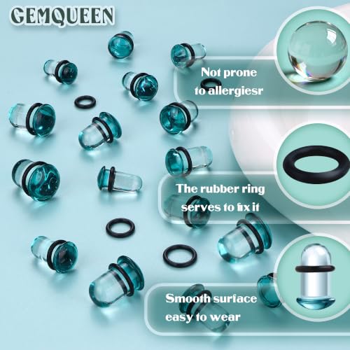 GEMQUEEN 24 Pcs 0.5mm Increments Glass Ear Stretching Kit Hypoallergenic - color: Blue, size: 7.5mm-12mm | 16pcs