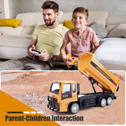 Jiakora Remote Control Dump Truck for Kids, 2.4GHz RC Construction Vehicle with LED Lights, 45° Dumping Function, 2 Rechargeable Batteries, Toy Truck for Boys Girls 3 4 5 6 7 8 Years Old - style: Dump Truck