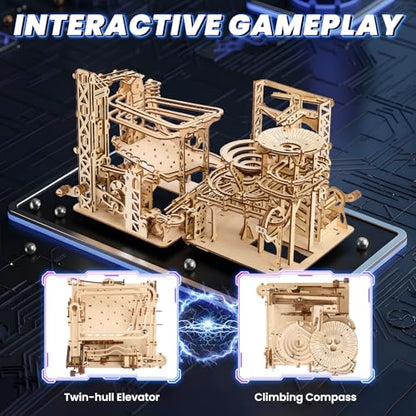 3D Wooden Puzzles for Adults: 371pcs Wood Mechanical Marble Run Model Kits with Roller Coaster Building Set for Adults - 3D Brian Teaser Desk Toys Wooden Puzzles for Men Women Hobbies Gifts