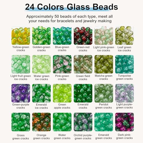XSEINO About 1200pcs 6mm Green Crack Glass Beads Bracelet Making Kit - color: Mystic Green