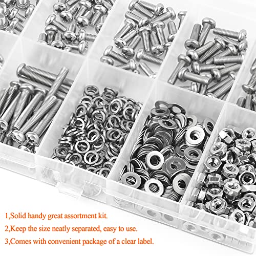 HELIFOUNER 560 Pieces M3 x 4mm /6mm /8mm /10mm /12mm /16mm /20mm, Phillips Pan Head Machine Screws, Metric Screws Bolts Washers Nuts Kit, 304 Stainless Steel - size: M3, style: Phillips Pan Head