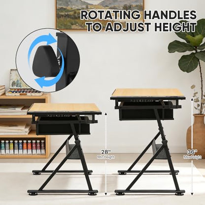 Magshion Drafting Table for Adults w/Stool, Natural - color: Natural & Black