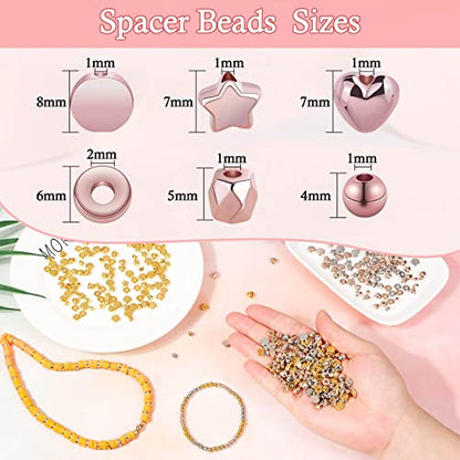 selizo 2160 Pieces Gold Spacer Beads Set, Assorted Bracelet Beads for DIY Jewelry Making(Gold, Sliver, Rose Gold, KC Gold)