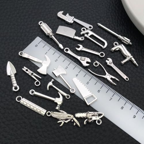 WOCRAFT 60pcs Bright Silver Tools Charms Bracelet Charms for Jewelry Making Sets DIY Necklace Bracelet Keychain Crafting Charms Kit Craft Supplies (SN903) - color: Bright Silver, size: Tools Charms
