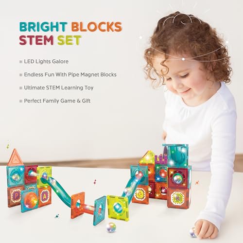 Contixo STEM Building Toys - 65 pcs Marble 3D Magnetic Run Tiles Learning Stacking Educational Building Blocks Set, Creativity Beyond Imagination, Inspirational, Recreational Toy for Kids, Ideal Gifts - style: STEM-65pcs
