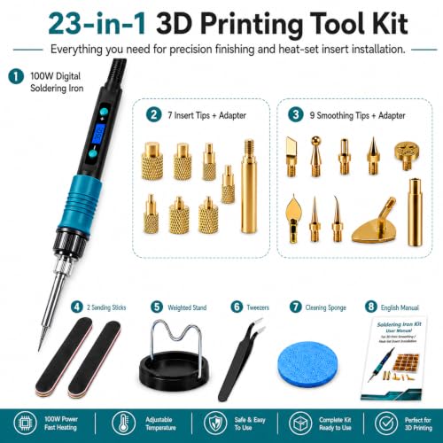 23-in-1 3D Printer Smoothing Tool Kit with Safer Digital Soldering Iron