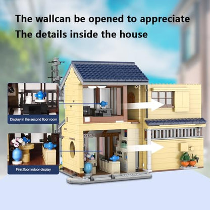 CaDA Japanese Style Tea House Building Block, Master C66010W Japan Street Shop Brick Set with Lights, 1200PCS Modular House Idea Gift for Boys Adults - color: C66010w