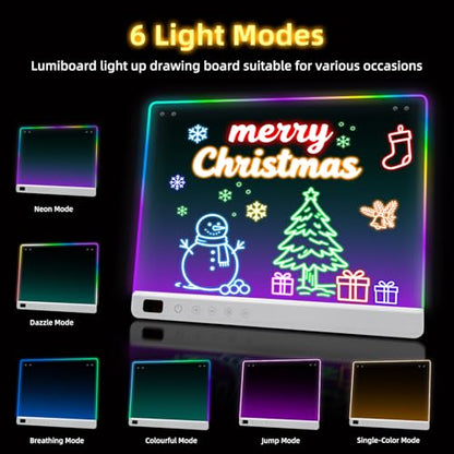 Led Drawing Board with 13 Light Effects, 16" Rechargeable Glow Doodle LED Note Board with Colors, Neon Light Up Drawing Tablet Gifts for Kids for Easter Birthday Christmas Gift Ideas - color: White