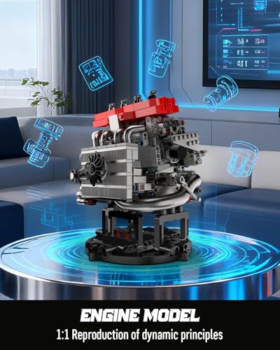 Mould King 10235 Model Engine Kit that Runs- Build Your Own STEM Car Engine Model, MMC Car L4 Model Engine Kit for Adults Collections Home or Office Décor (811+PCS) - style: MK-10235 engine