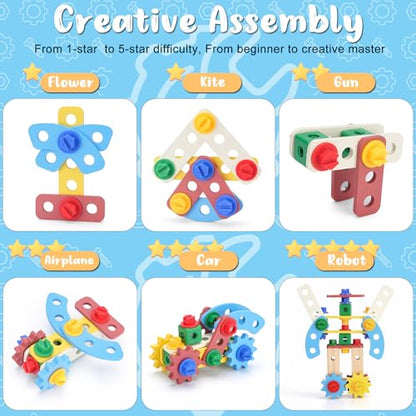 REXBETI Kids Tool Set, Wooden Toddler Tool Bench, Pretend Construction Kit