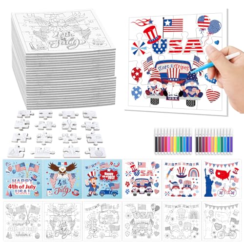 Fennoral 24 Pack 4th of July Patriotic Puzzle Craft Kit for Kids - color: 4th of July