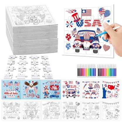 Fennoral 24 Pack 4th of July Patriotic Puzzle Craft Kit for Kids - color: 4th of July