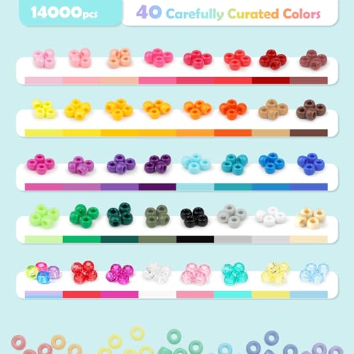 14000Pcs Pony Beads Kit, 40 Colors Rave Kandi Beads Bracelet Making Kit - color: JumboBox-40Colors