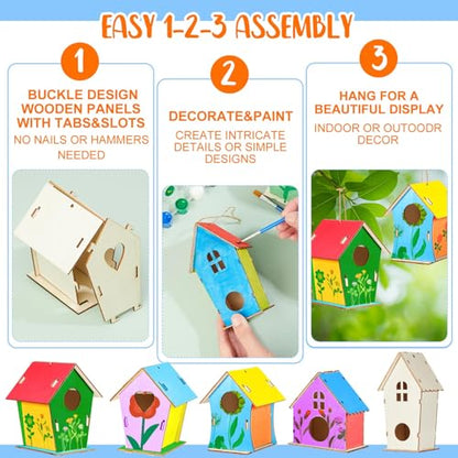 Juexica 15 Pcs DIY Wooden Birdhouse Kit for Kids to Paint Craft Art Cute - color: Cute