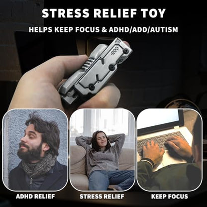 SKEDC Machine Soul Fidget Toy for Adults, Metal Fidget Slider Fidget Clicker Toy, Simulated Loading & Ratchet Play Stress Relief Toy ADHD Tools Cool Gadgets for Men (Silver) - color: Silver