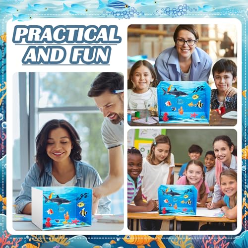 AmazingSpark 6 Set Ocean Diorama Box and Water Sticker Decor, Ocean Habitat Diorama Project Supplies Set, Cardboard Display Case Kit & Water Sticker with Double Sided Tapes for DIY Crafts - style: Ocean