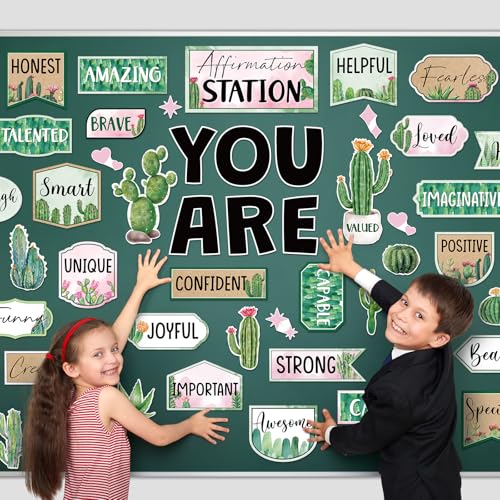 45pcs Cactus Affirmation Station Bulletin Board Classroom Decor - style: Cactus