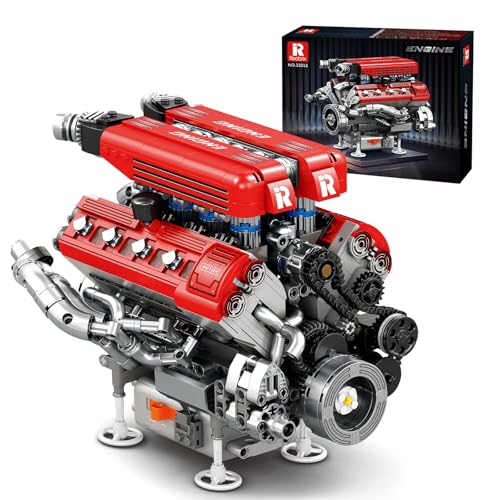 V8 Engine Model Building Kit that Works,Mechanical Model Kits for Adult - color: Red