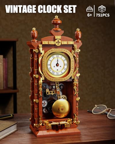 TYCOLE Vintage Pendulum Clock Building Toy, Real Working Clock Set