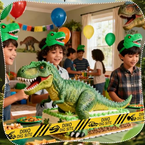 Nuanchu 2 Rolls 3'' x 98 Feet Dino Dig Site Caution Tape Party Decorations - style: Yellow Dino Dig Site Caution