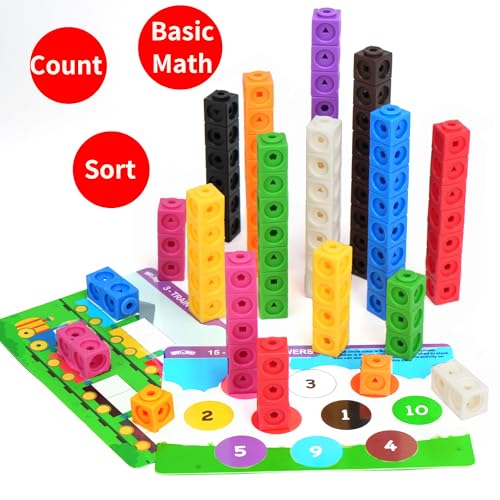 BenBen 100 pcs Number Counting Math Linking Blocks with 15 Activity Cards