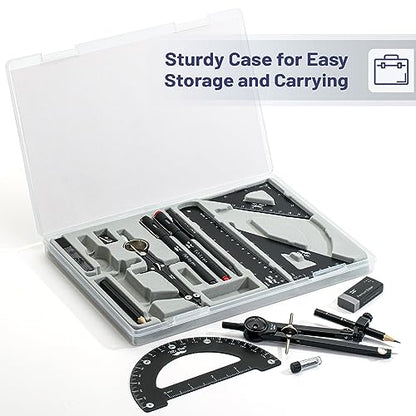 Mr. Pen- Professional Geometry Set, 15 pcs, Drafting Tools with Protractor - color: Black