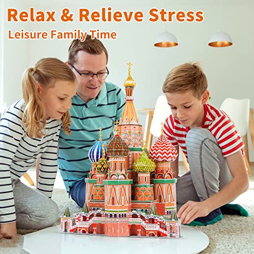 3D Puzzles for Adults & Kids St. Basil's Cathedral Building Set, Russia Cathedral Architecture Craft Model Kits, Educational 3D Jigsaw Puzzle Toy Birthday for Teens Boys Girls, 231 PCS - style: St. Basil's Cathedral