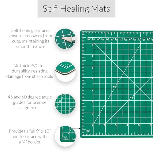 WA Portman Self-Healing Cutting Mat with Hobby Knife, 12'' Metal Ruler Set - size: 9x12