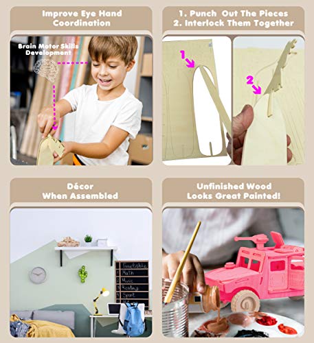 Puzzled 3D Puzzle H1 Truck SUV Wood Craft Construction Model Kit, Fun Unique & Educational DIY Wooden Army Toy Assemble Model Unfinished Crafting Hobby Puzzle 68pc Pack