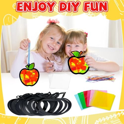 QOUBAI 32 Sets Apple Suncatchers Craft Kit DIY Window Stained Glass Effect Fall Apples Paper Craft for Home School Classroom Decor Kid Birthday Gifts Creative Art Projects Activity Game - style: Apple