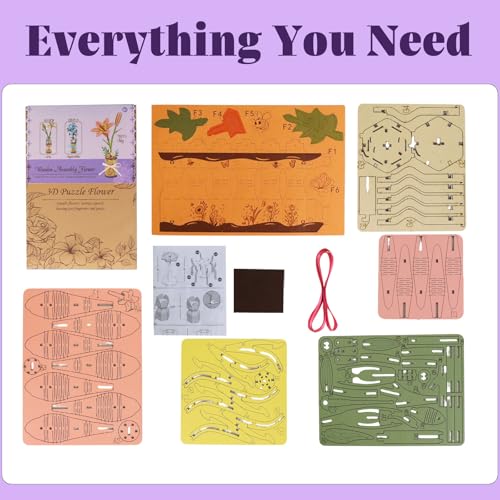 3D Flower Wooden Puzzles Kit, DIY Wooden Flowers Model Kit for Adults, Kids, Valentine's Day/Mother's Day/Birthday/Christmas Toy Gift Set (Pink Lily) - color: Pink Lily