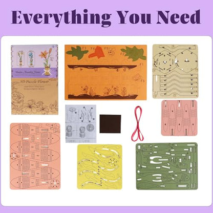 3D Flower Wooden Puzzles Kit, DIY Wooden Flowers Model Kit for Adults, Kids, Valentine's Day/Mother's Day/Birthday/Christmas Toy Gift Set (Pink Lily) - color: Pink Lily