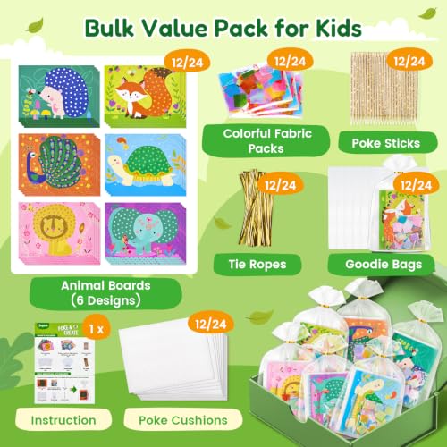 JoyCat 24 Pack Animal Poke Art Party Favors, Mess-free Craft Kits Ages 4-8