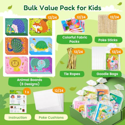 JoyCat 24 Pack Animal Poke Art Party Favors, Mess-free Craft Kits Ages 4-8