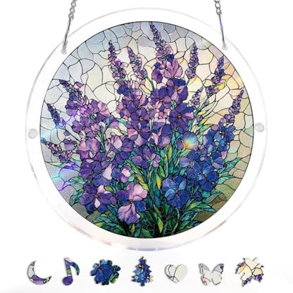 Acrylic Jigsaw Puzzle Suncatcher - Violet Garden - color: Violet Garden, size: S-7.4in*7.4in