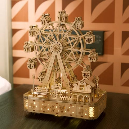 3D Wooden Puzzle for Adults, Musical Ferris Wheel with LED Lights - color: Musical Ferris Wheel