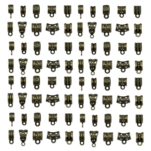 WOCRAFT 60pcs Antique Bronze Bails Space Beads Bracelet Charms for Jewelry Making Sets DIY Necklace Bracelet Keychain Crafting Charms Kit Craft Supplies (SN853) - color: Antique Bronze, size: Bails Charms
