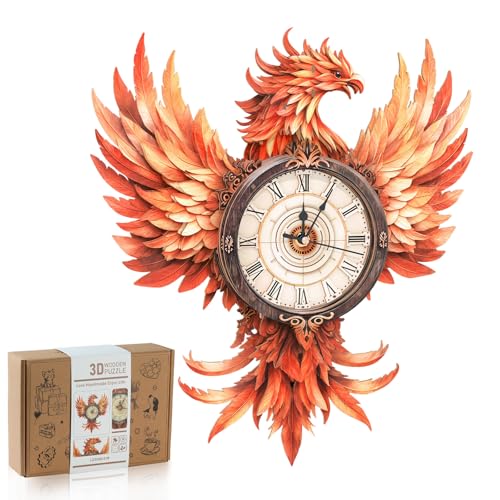 3D Puzzles for Adults-Wooden Fire Phoenix Clock Puzzle DIY Clock Model Kit