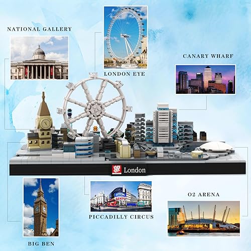 London Skyline Building Sets - London Architecture Building Blocks with Big Ben, London Eye, Tower Bridge - MOC Compatible Building Kit for Adults, Collectible Display Gift 1127 PCS