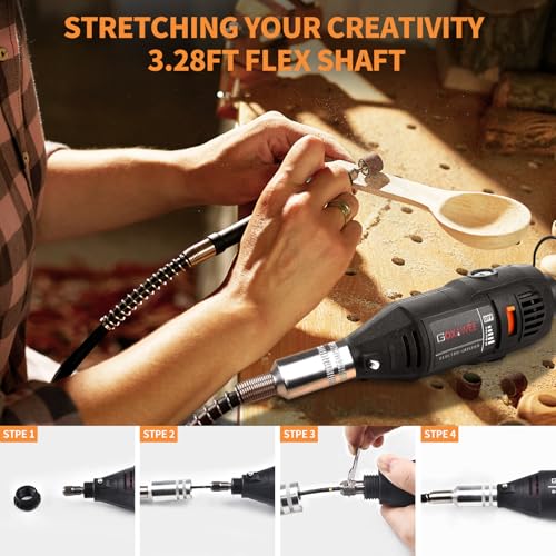 GOXAWEE Mini Rotary Tool Kit with Flex Shaft & Keyless Chuck -140Pcs, Black - color: Black Rotary Tool Kit