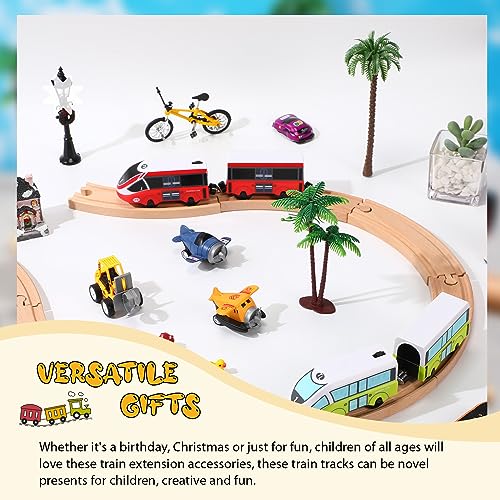 Liliful 8 Pcs Curved Wood Train Track, 6.3 x 1.57 x 0.63 Inch, Curved - size: 6.30 x 1.57 x 0.63 inches, style: Curved