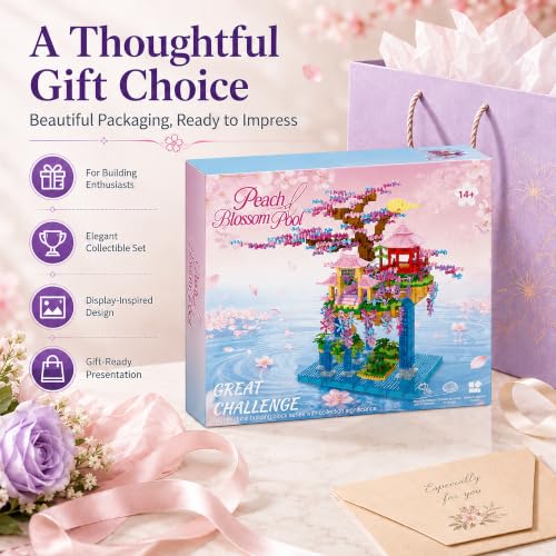 Cherry Blossom Tree House Micro Mini Building Block Set 2856 Pcs - color: Pink