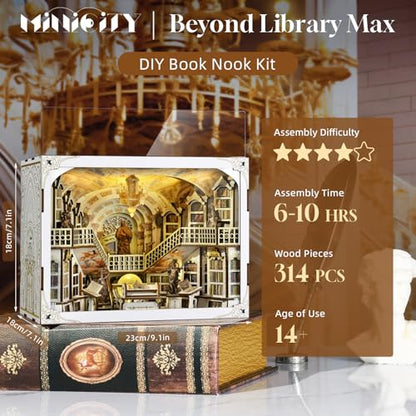 MiniCity Library of Gods Book Nook Kit, DIY Wooden Bookshelf Model with LED - color: Library of Gods Max